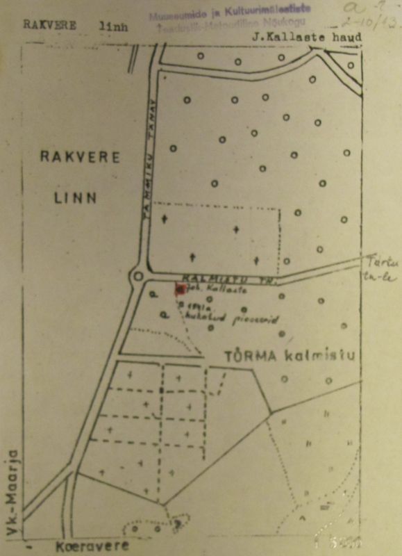 Johannes Kallaste mälestuskivi asukoht. Muinsuskaitseameti arhiiv. 
