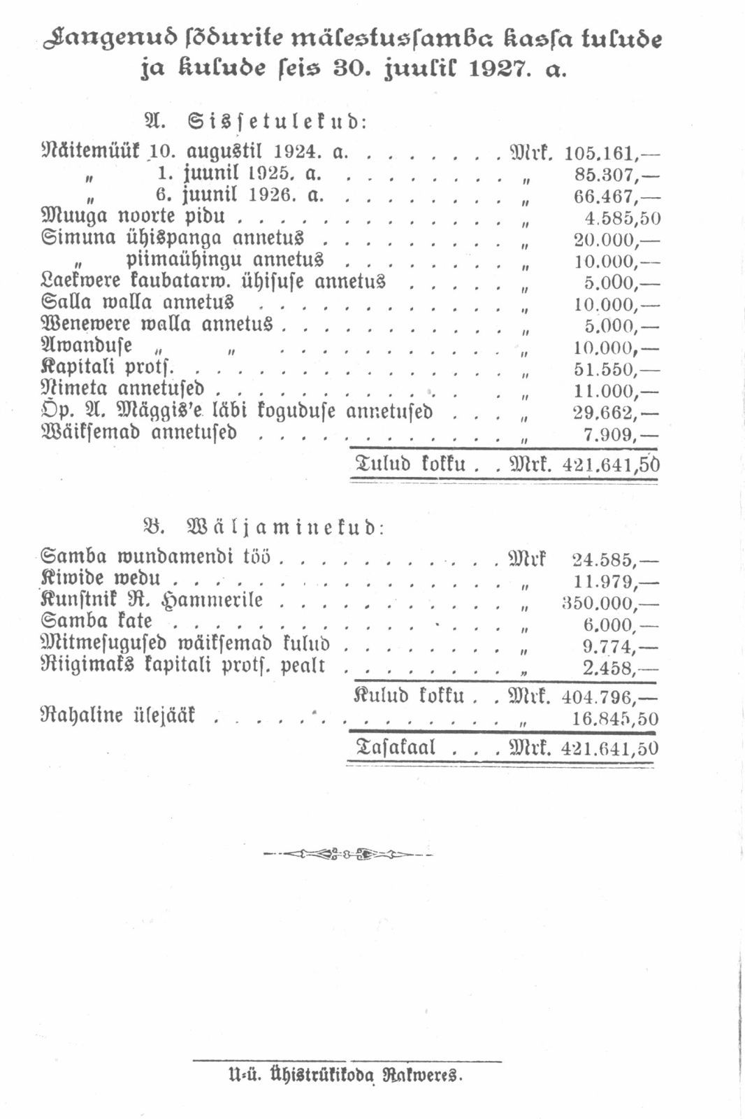 Mälestussamba õnnistamisürituse infoleht